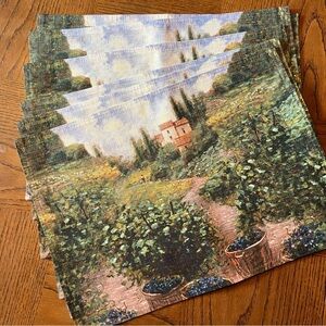 Scenic Vineyard Canvas Cloth Placemats Countryside Set of 6